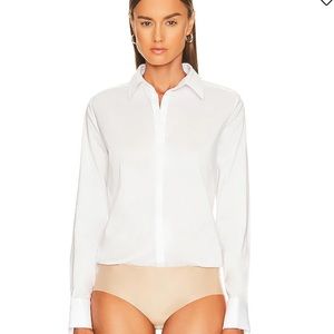 Wolford crisp white shirt bodysuit pearl buttons size 4